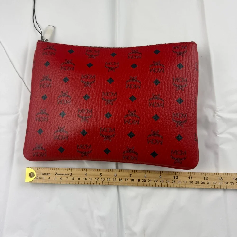 MCM Visetos Monogram Red Leather Clutch Crossbody Bag MYZ FSTA07 XC001 - Picture 10 of 11